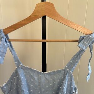 Shabby Chic Womens 4 Blue White Striped Eyelet Cottagecore Tiered Maxi Dress NWT